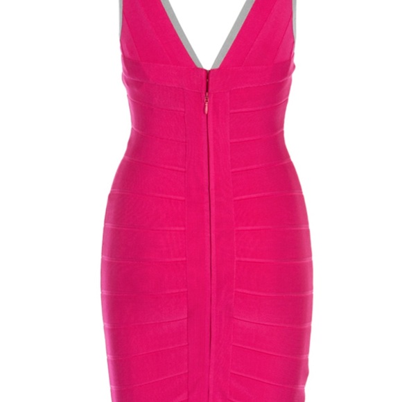 Herve Leger Hot Pink and Gray Bandage Dress Size Small - Picture 3 of 16